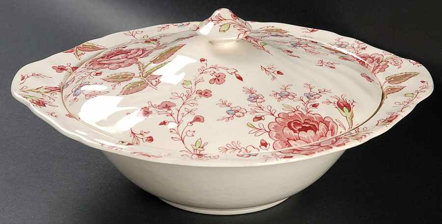 Rose Chintz Pink ("Made in England" Mark) Round Covered Vegetable by Johnson Brothers-1
