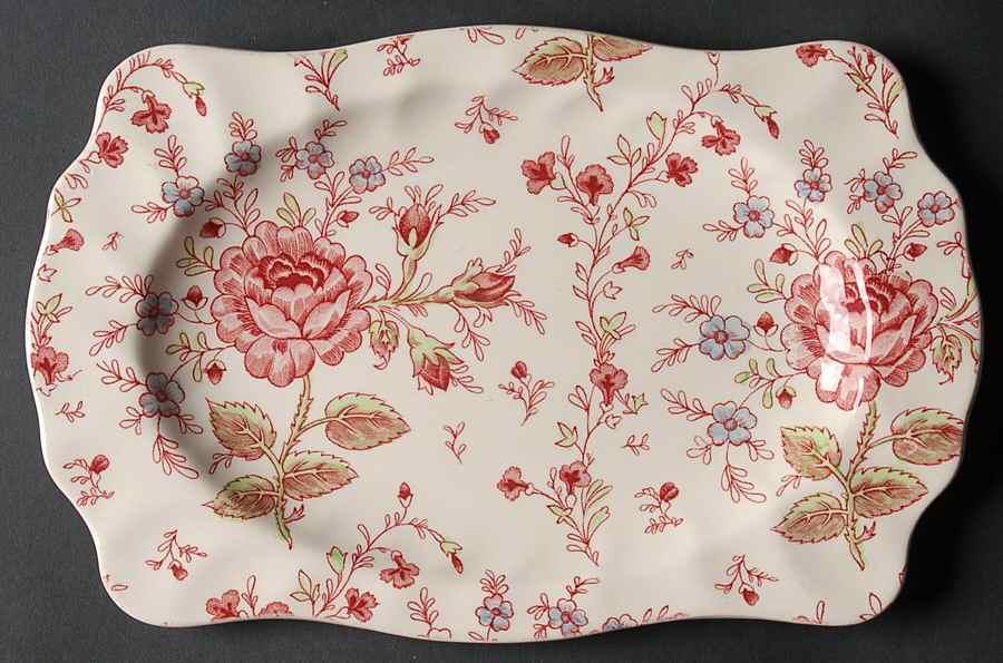 Rose Chintz Pink ("Made in England" Mark) 10" Rectangular Serving Platter by Johnson Brothers-1