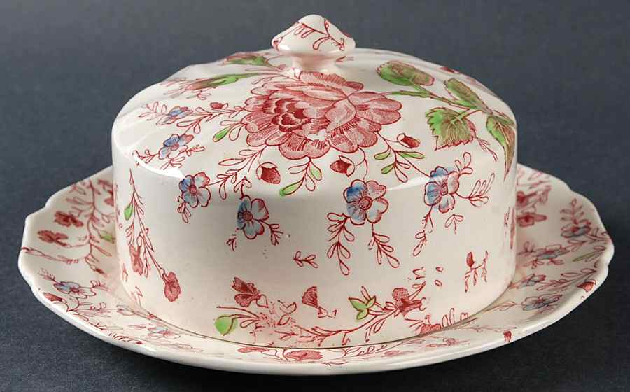 Rose Chintz Pink ("Made in England" Mark) Round Covered Butter by Johnson Brothers-1