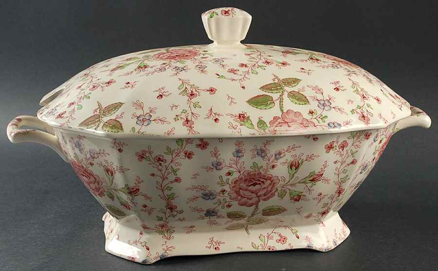 Rose Chintz Pink ("Made in England" Mark) Rectangular Tureen & Lid by Johnson Brothers-1