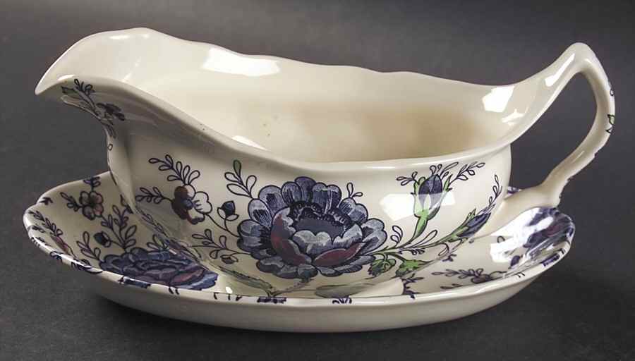 Rose Chintz Blue Gravy Boat & Underplate/Relish by Johnson Brothers-1