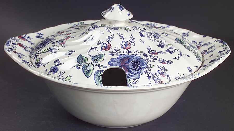 Rose Chintz Blue Round Covered Vegetable by Johnson Brothers-1