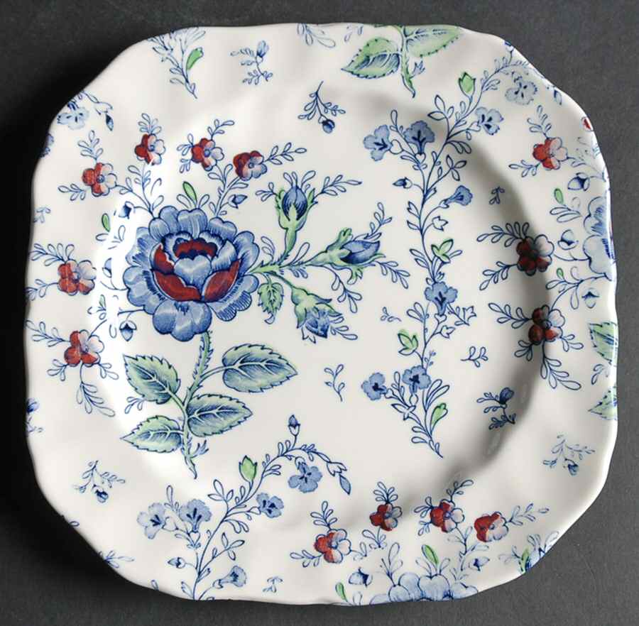 Rose Chintz Blue Square Salad Plate by Johnson Brothers-1
