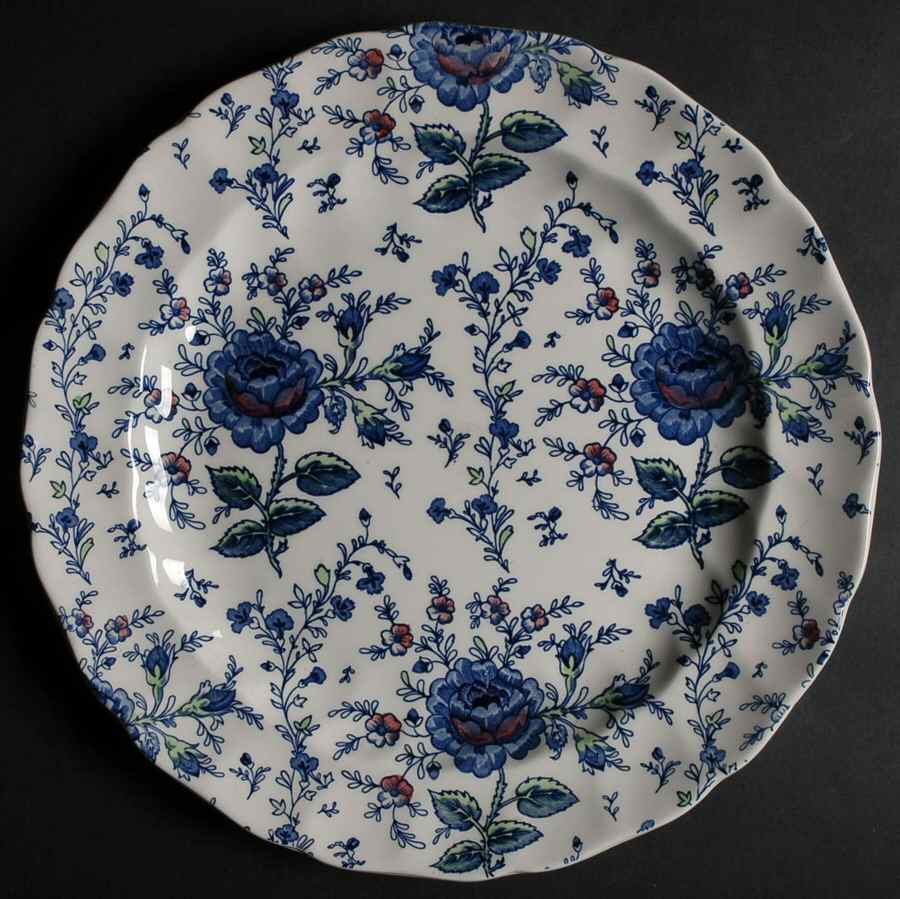 Rose Chintz Blue 12" Chop Plate (Round Platter) by Johnson Brothers-1