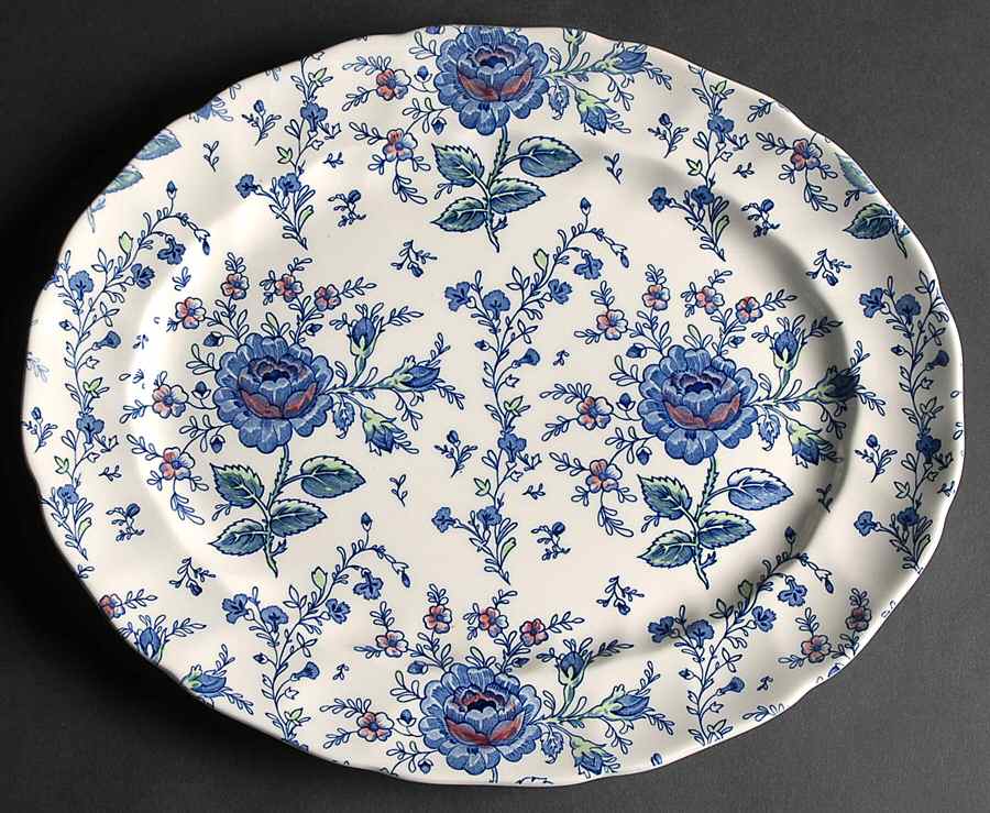 Rose Chintz Blue 13" Oval Serving Platter by Johnson Brothers-1