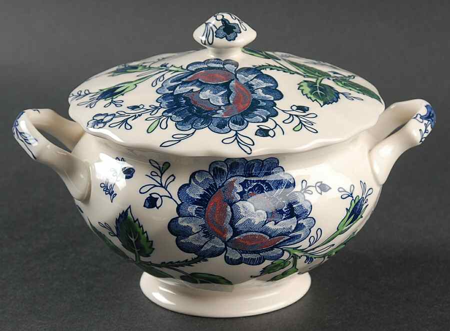 Rose Chintz Blue Sugar Bowl & Lid by Johnson Brothers-1