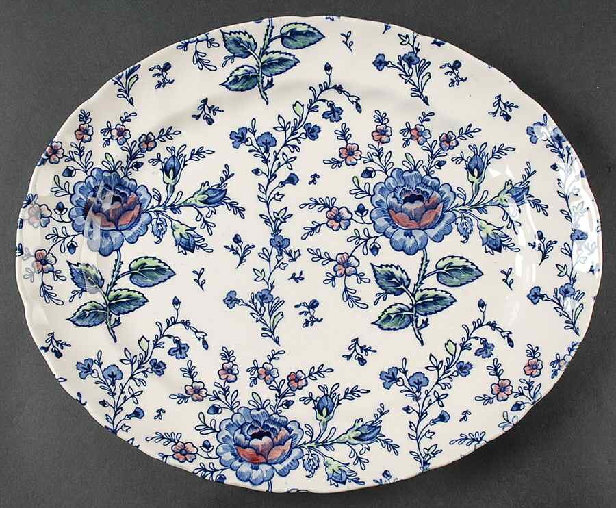Rose Chintz Blue 11" Oval Serving Platter by Johnson Brothers-1