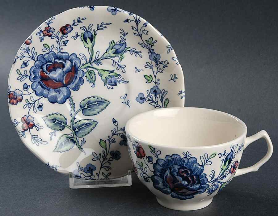 Rose Chintz Blue Flat Cup & Saucer Set by Johnson Brothers-1