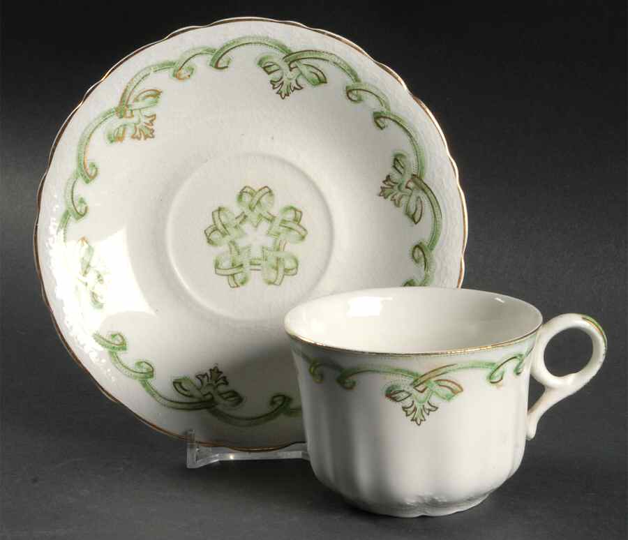 Rolland Green Flat Cup & Saucer Set by Johnson Brothers-1
