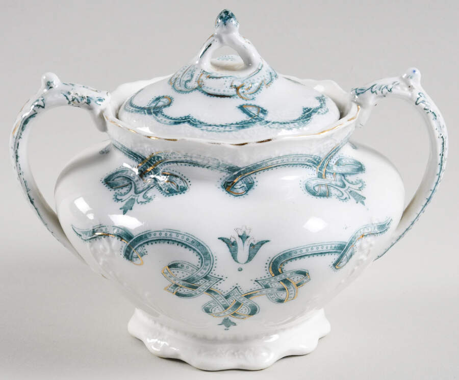 Rolland Blue Green Sugar Bowl & Lid by Johnson Brothers-1