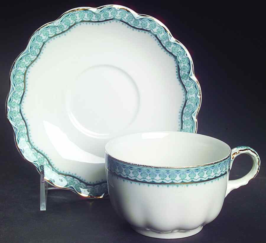 Ruth Blue Green Flat Cup & Saucer Set by Johnson Brothers-1