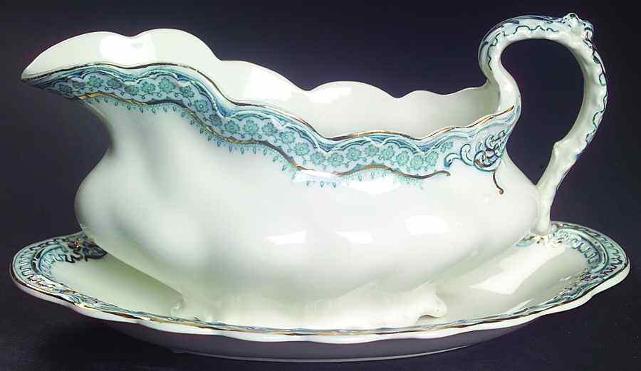 Ruth Blue Green Gravy Boat & Underplate/Relish by Johnson Brothers-1