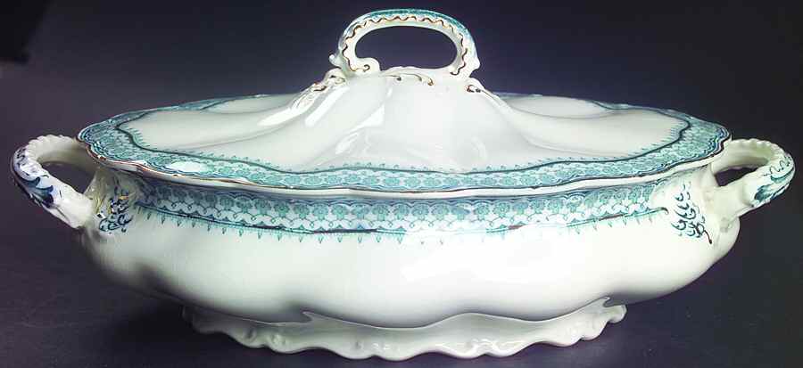 Ruth Blue Green Oval Covered Vegetable by Johnson Brothers-1