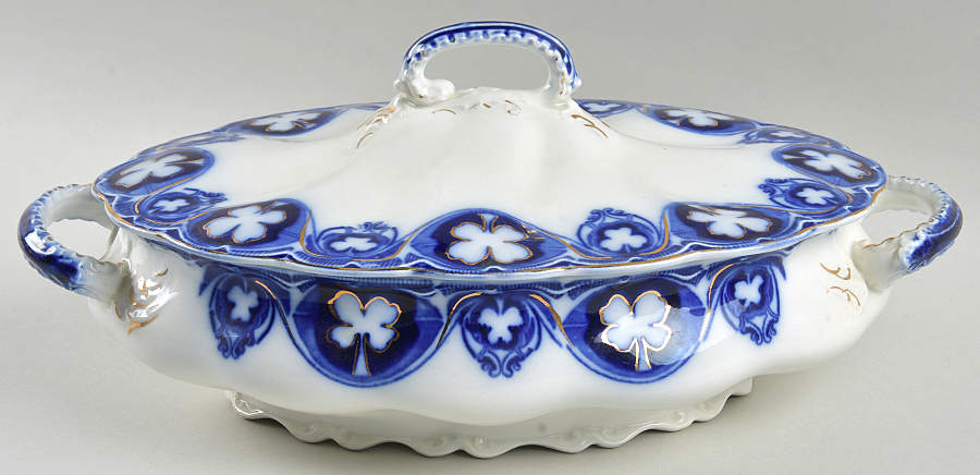 Savoy (Flow Blue, Gold Accent) Oval Covered Vegetable by Johnson Brothers-1
