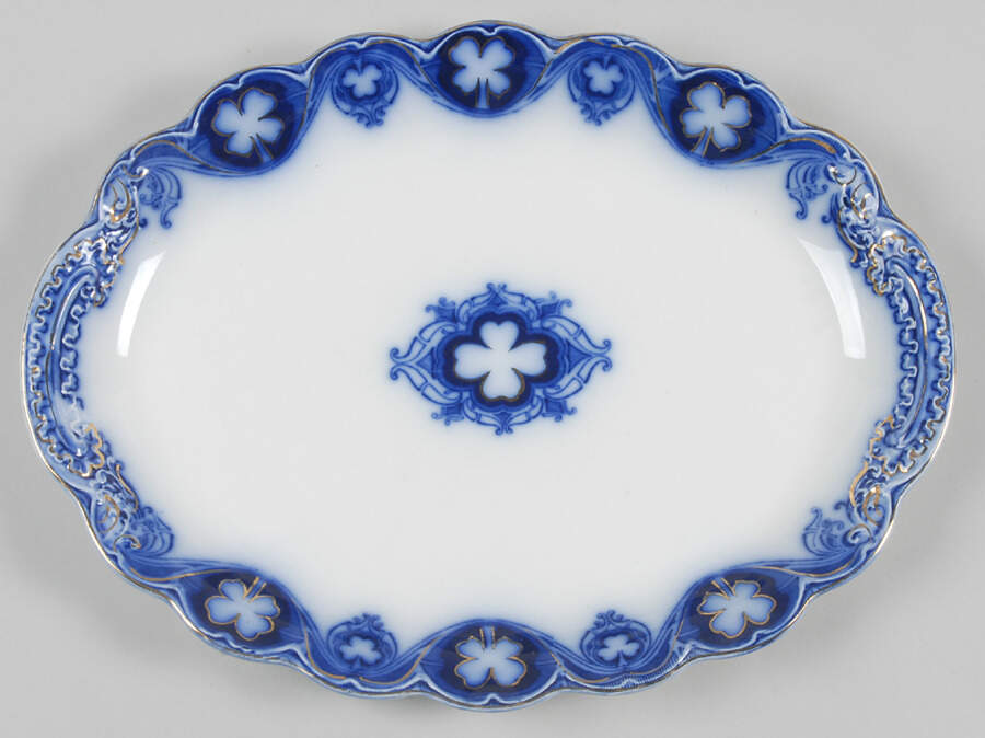 Savoy (Flow Blue, Gold Accent) 12" Oval Serving Platter by Johnson Brothers-1