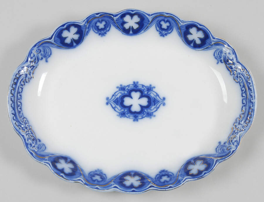 Savoy (Flow Blue, Gold Accent) 10" Oval Serving Platter by Johnson Brothers-1