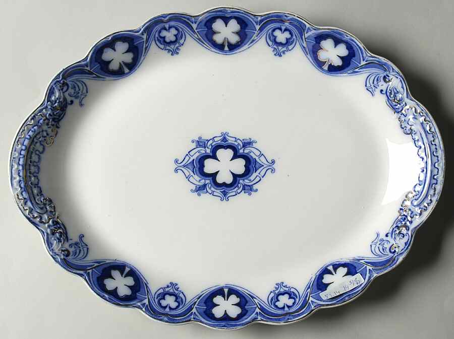 Savoy (Flow Blue, Gold Accent) 14" Oval Serving Platter by Johnson Brothers-1