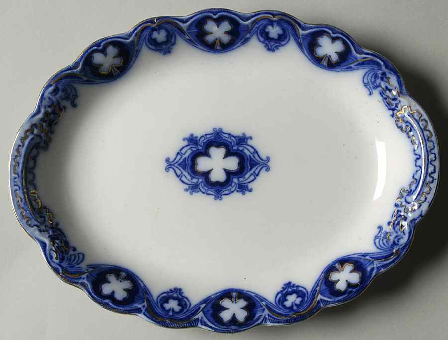 Savoy (Flow Blue, Gold Accent) 8" Oval Serving Platter by Johnson Brothers-1