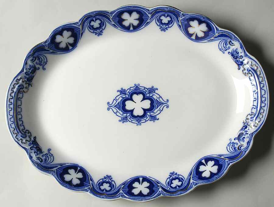 Savoy (Flow Blue, Gold Accent) 16" Oval Serving Platter by Johnson Brothers-1