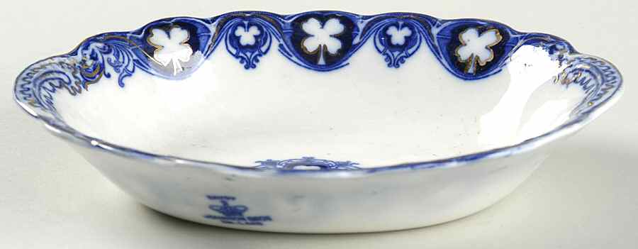 Savoy (Flow Blue, Gold Accent) 8" Oval Vegetable Bowl by Johnson Brothers-1