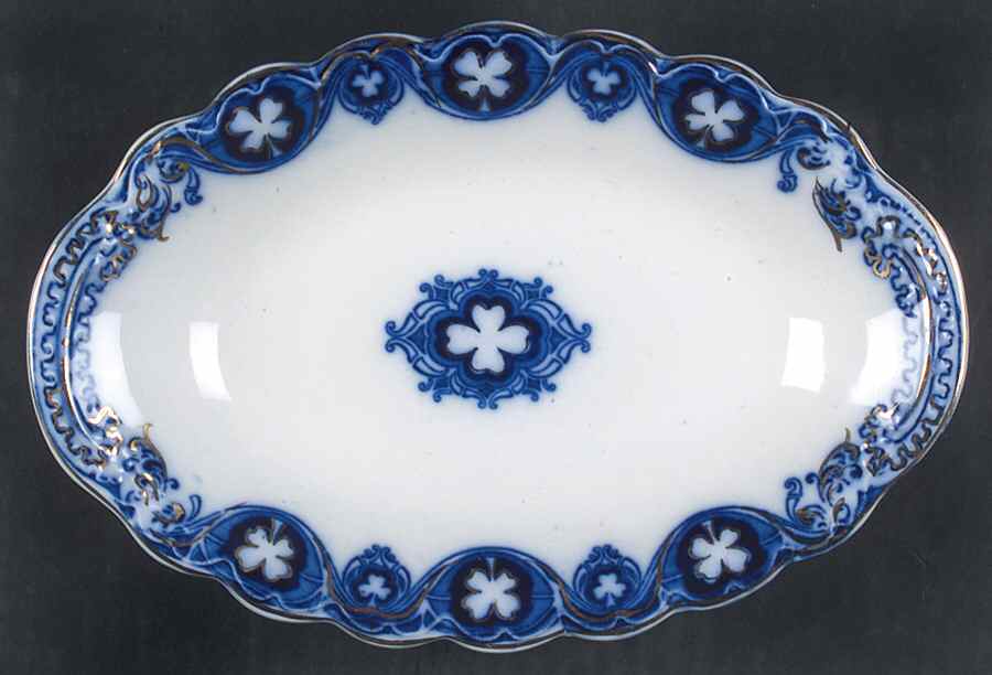 Savoy (Flow Blue, Gold Accent) Relish/Gravy Underplate by Johnson Brothers-1