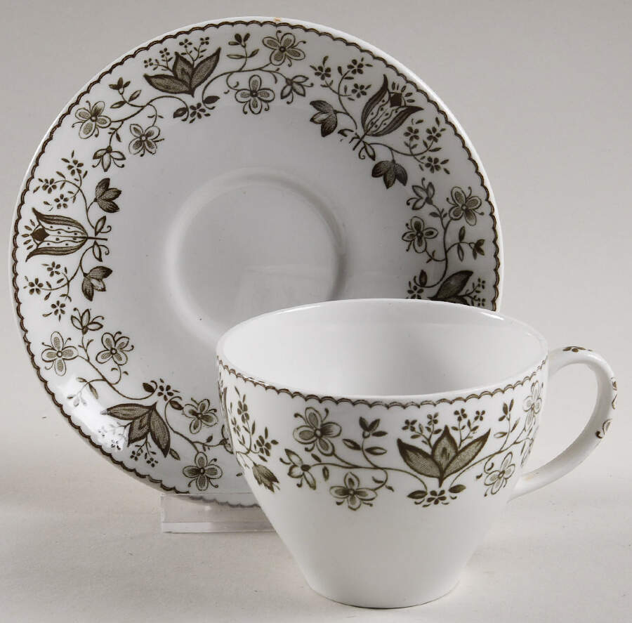 Sheldon Charcoal Flat Cup & Saucer Set by Johnson Brothers-1