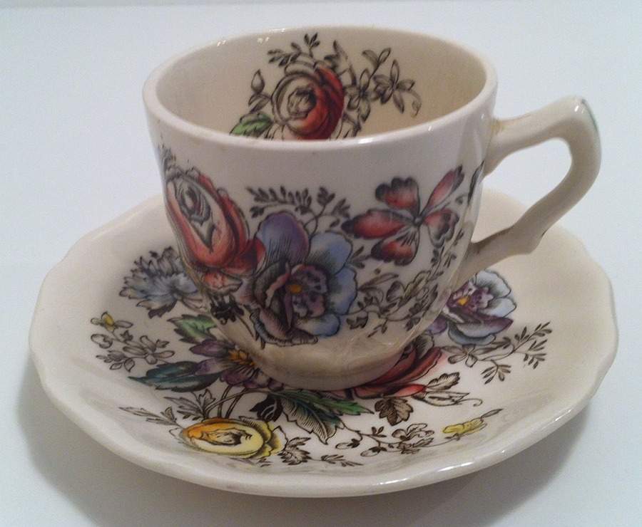 Sheraton (Floral Center) Flat Demitasse Cup & Saucer Set by Johnson Brothers-1