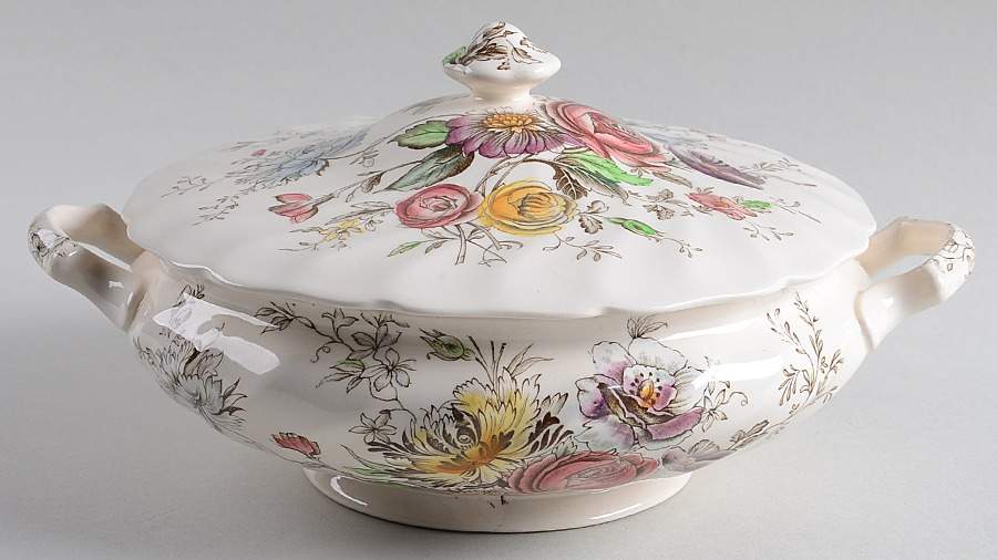 Sheraton (Floral Center) Round Covered Vegetable by Johnson Brothers-1