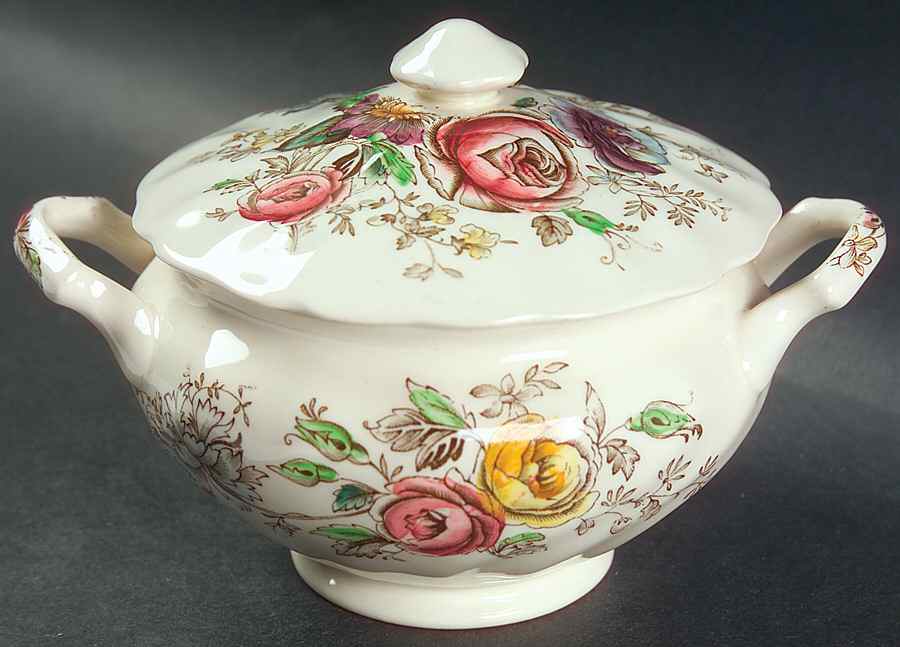 Sheraton (Floral Center) Sugar Bowl & Lid by Johnson Brothers-1