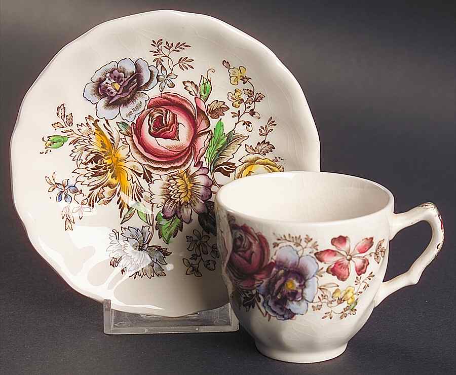Sheraton (Floral Center) Flat Demitasse Cup & Saucer Set by Johnson Brothers-1