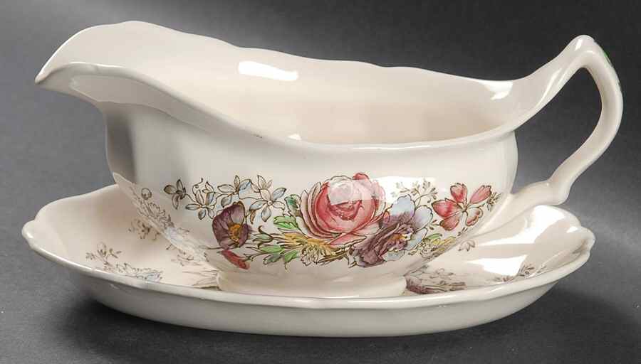 Sheraton (Floral Center) Gravy Boat & Underplate/Relish by Johnson Brothers-1