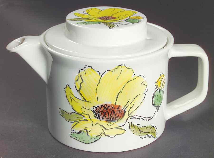 Sierra (White Background, Yellow Flowers) Teapot & Lid by Johnson Brothers-1
