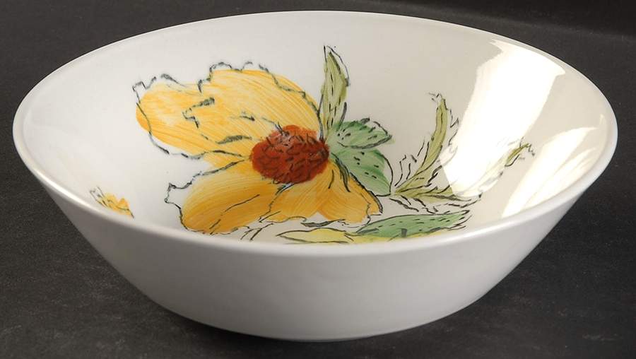 Sierra (White Background, Yellow Flowers) Coupe Cereal Bowl by Johnson Brothers-1