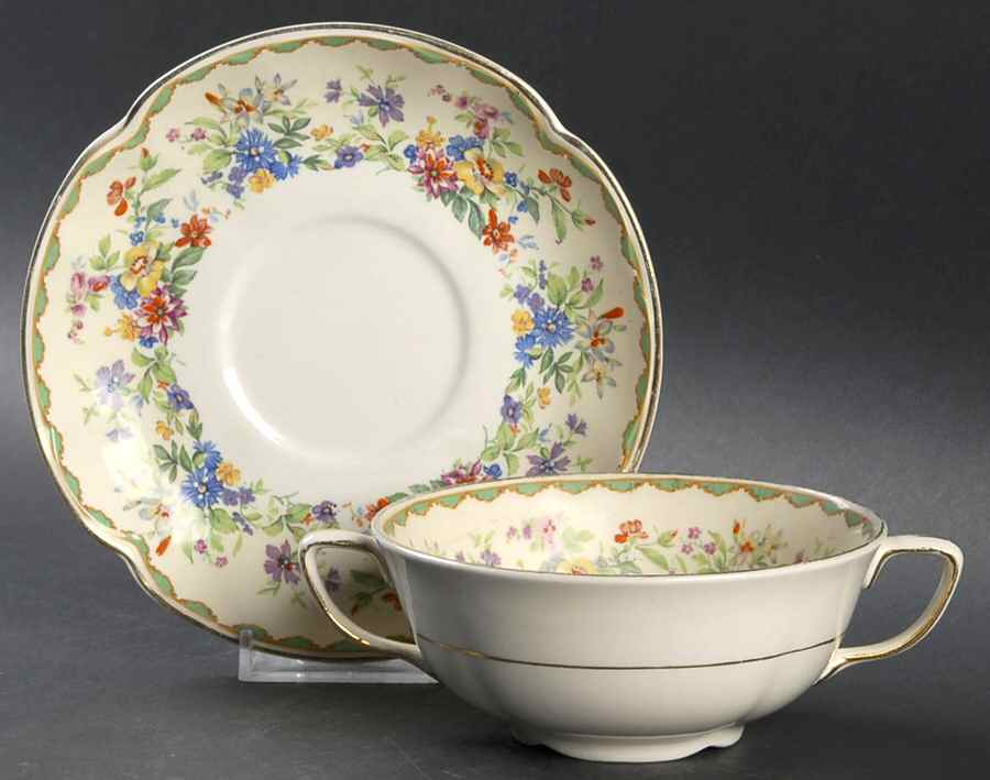 Springtime Flat Cream Soup Bowl & Saucer Set by Johnson Brothers-1