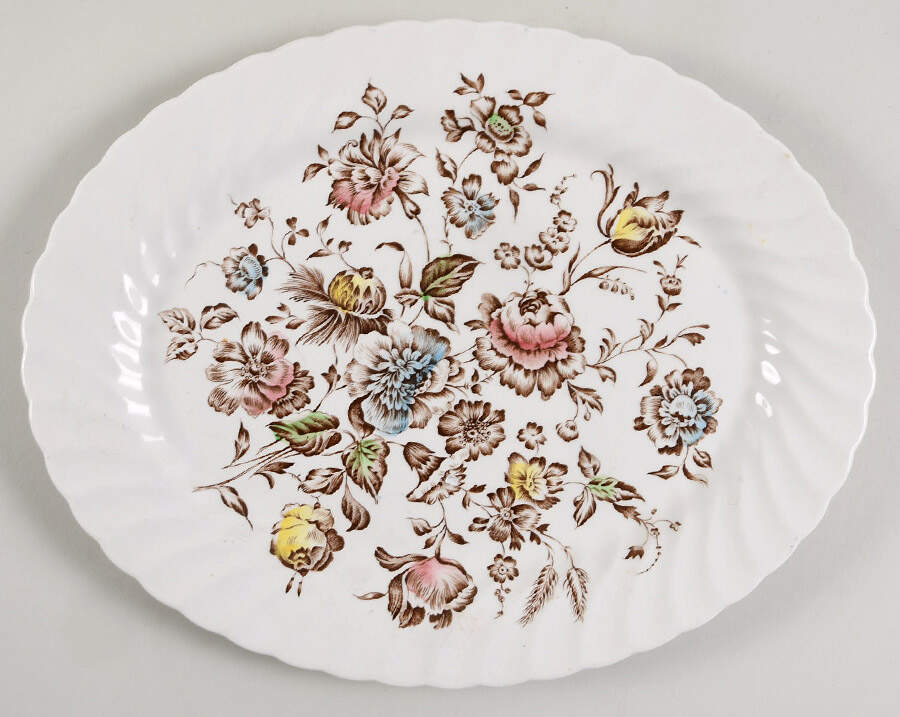 Staffordshire Bouquet Brown Multicolor 12" Oval Serving Platter by Johnson Brothers-1