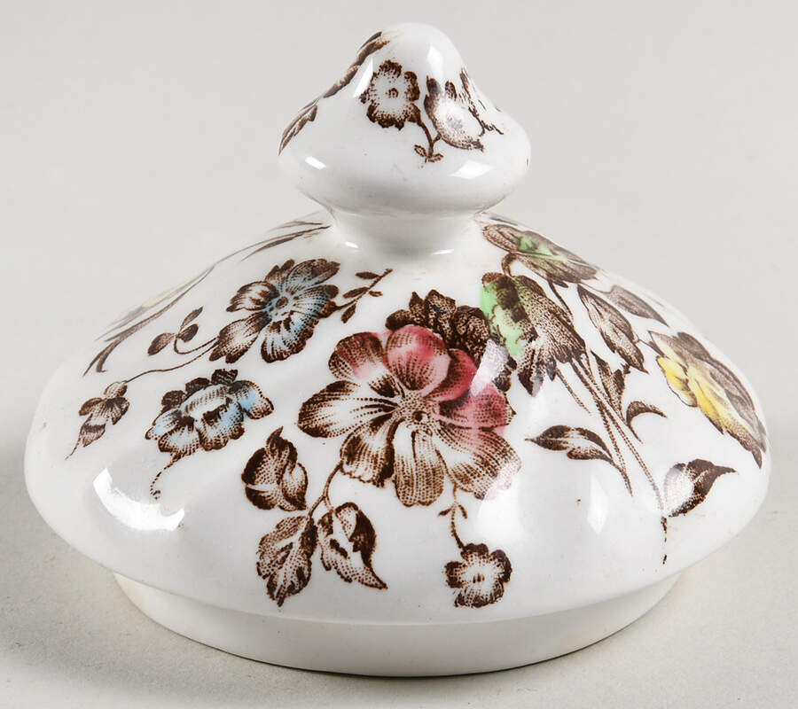 Staffordshire Bouquet Brown Multicolor Lid for Sugar Bowl by Johnson Brothers-1
