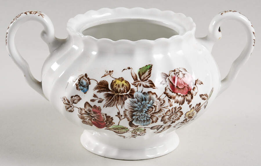 Staffordshire Bouquet Brown Multicolor Sugar Bowl No Lid by Johnson Brothers-1