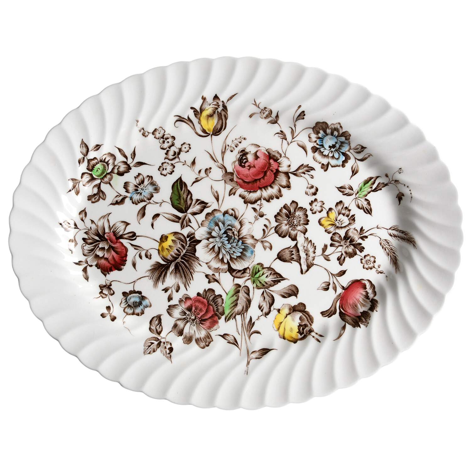 Staffordshire Bouquet Brown Multicolor 14" Oval Serving Platter by Johnson Brothers-1