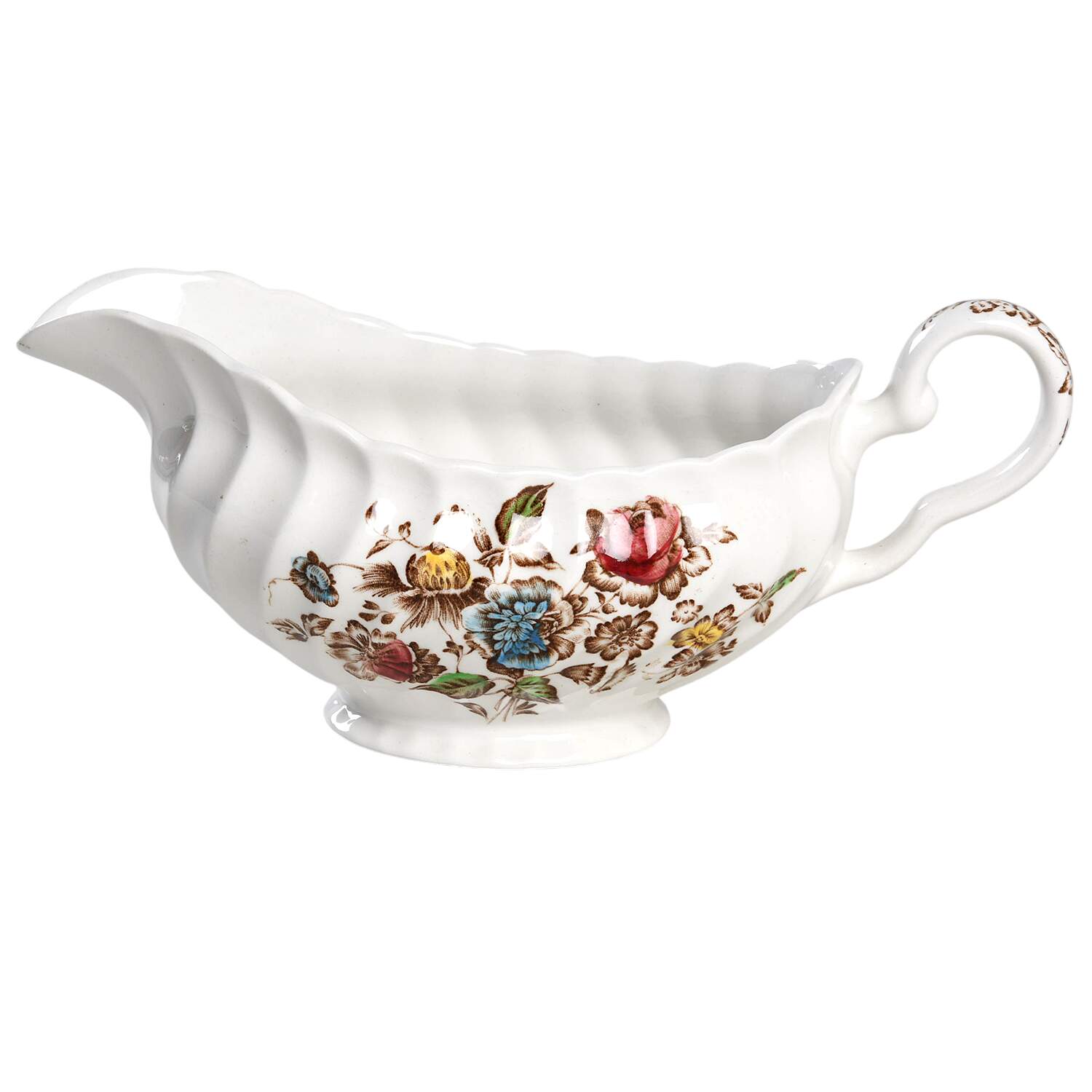 Staffordshire Bouquet Brown Multicolor Gravy Boat by Johnson Brothers-1