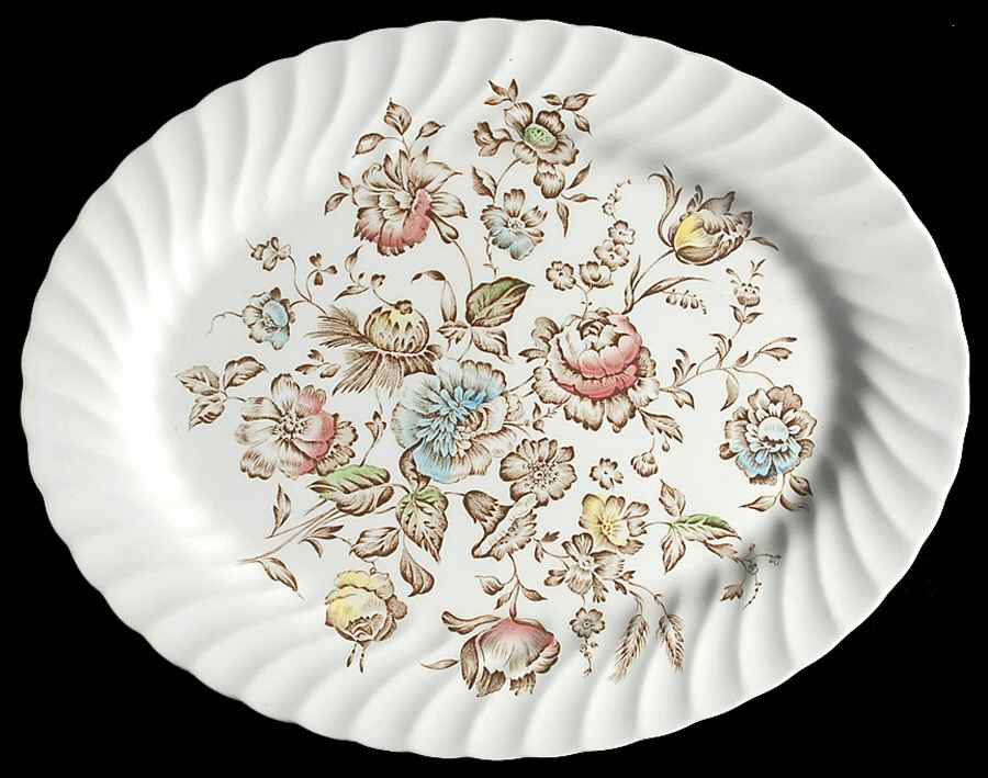 Staffordshire Bouquet Brown Multicolor 11" Oval Serving Platter by Johnson Brothers-1