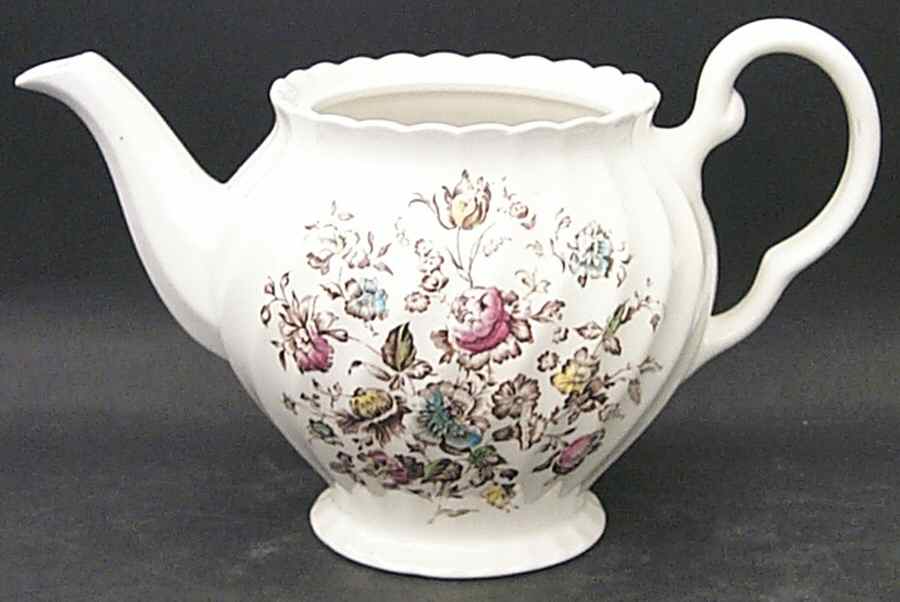Staffordshire Bouquet Brown Multicolor Teapot No Lid by Johnson Brothers-1