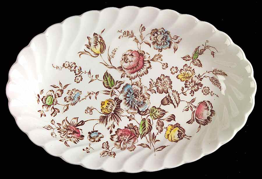 Staffordshire Bouquet Brown Multicolor Relish/Gravy Underplate by Johnson Brothers-1