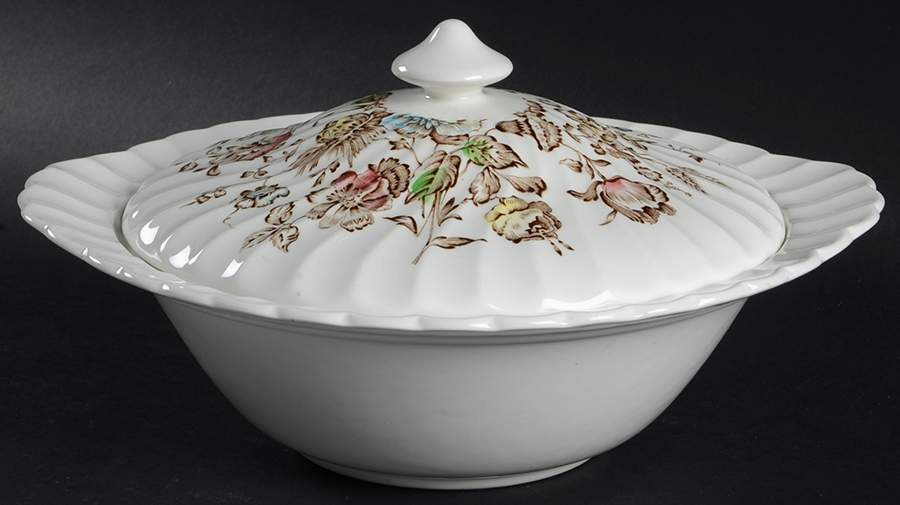 Staffordshire Bouquet Brown Multicolor Round Covered Vegetable by Johnson Brothers-1