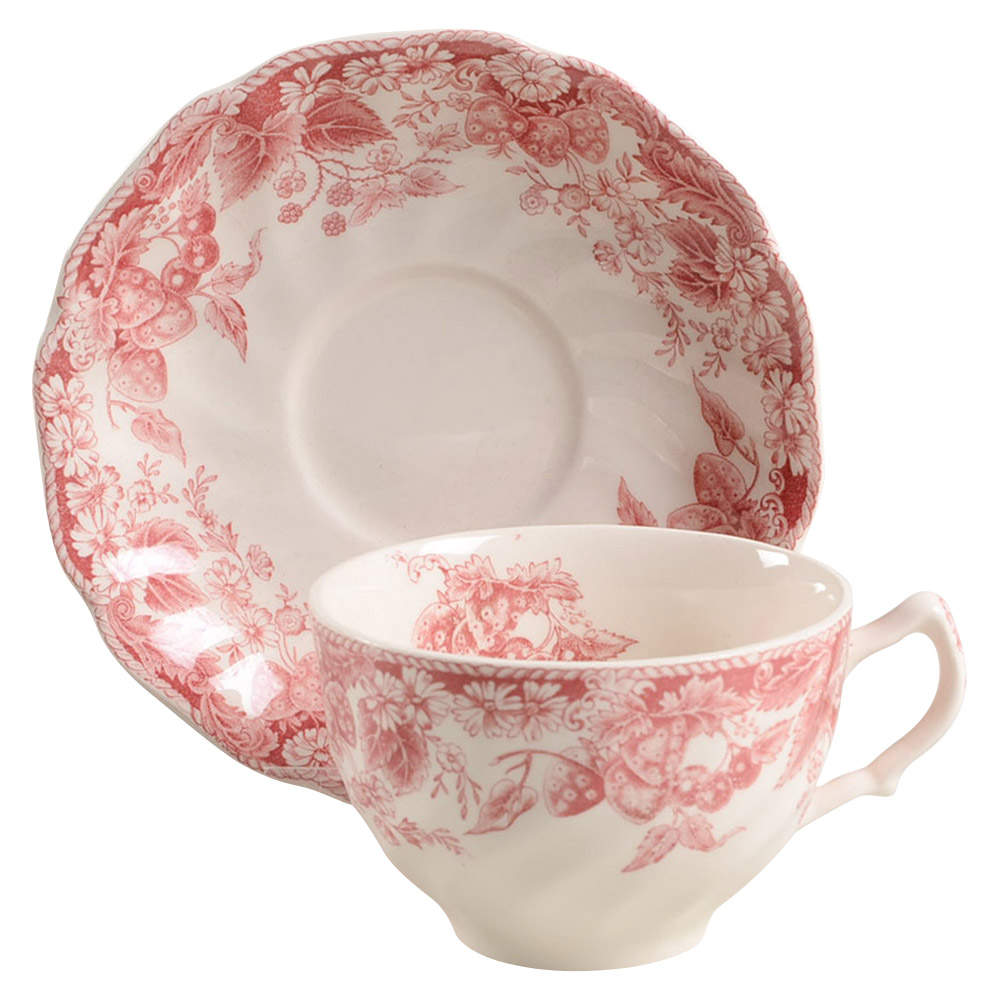 Strawberry Fair Pink Flat Cup & Saucer Set by Johnson Brothers-1
