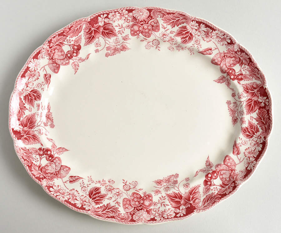 Strawberry Fair Pink 12" Oval Serving Platter by Johnson Brothers-1