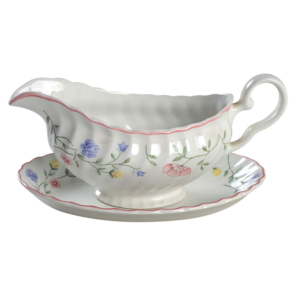 Summer Chintz (Made in England, Earthenware) Gravy Boat & Underplate/Relish by Johnson Brothers-1