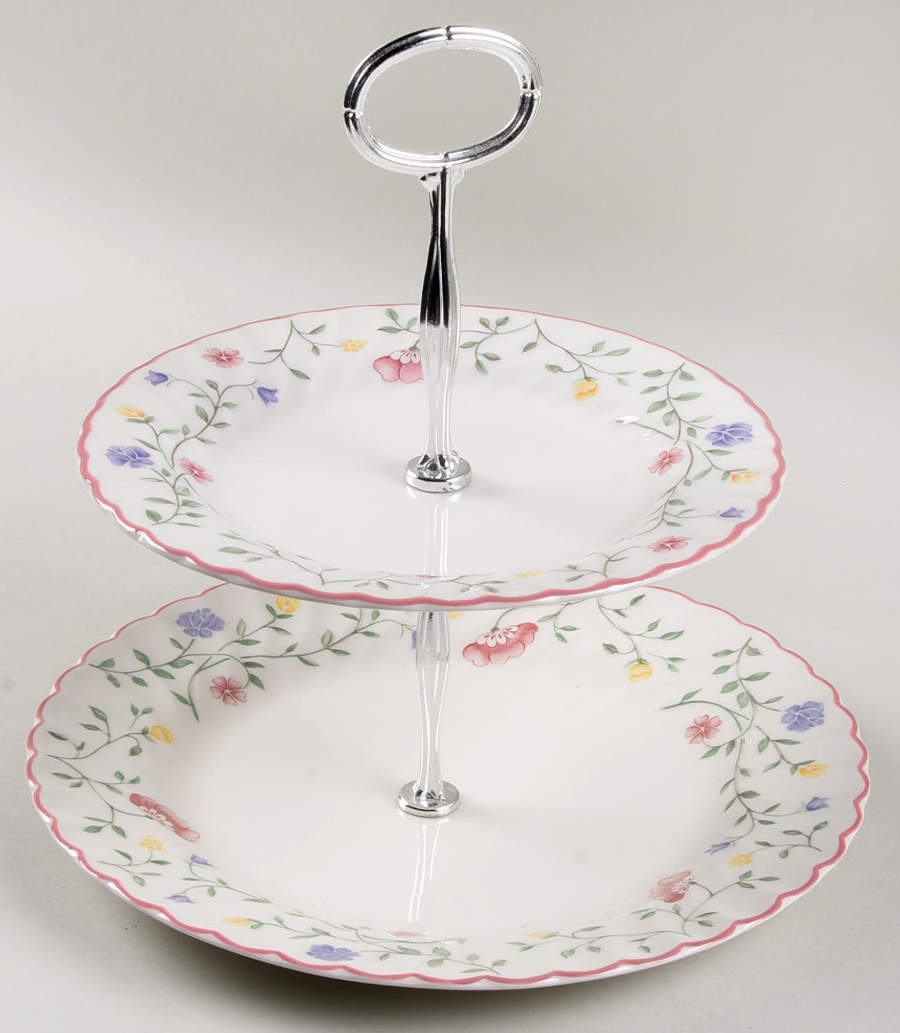 Summer Chintz (Made in England, Earthenware) 2 Tiered Serving Tray (Dinner & Salad Plate) by Johnson Brothers-1