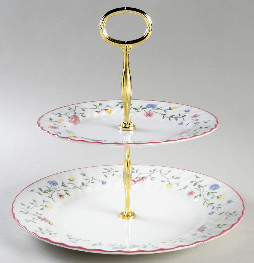 Summer Chintz (Made in England, Earthenware) 6 5/8"-10"  2 Tiered Serving Tray (Dp, Sp) HC by Johnson Brothers-1