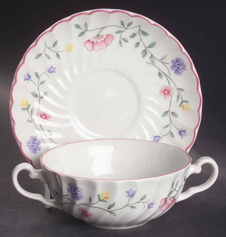 Summer Chintz (Made in England, Earthenware) Flat Cream Soup Bowl & Saucer Set by Johnson Brothers-1