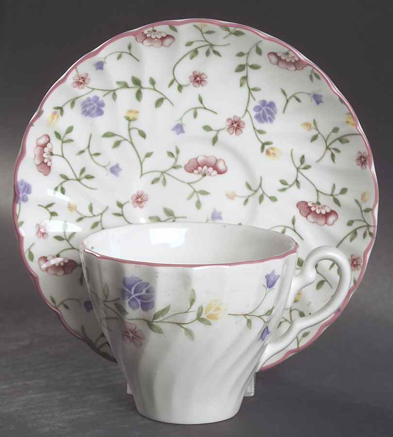 Summer Chintz (Made in England, Earthenware) Flat Cup & Saucer Set by Johnson Brothers-1